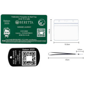 Gravure Laser Licence Tir FFBT vert + Porte-clé TAG Militaire Noir