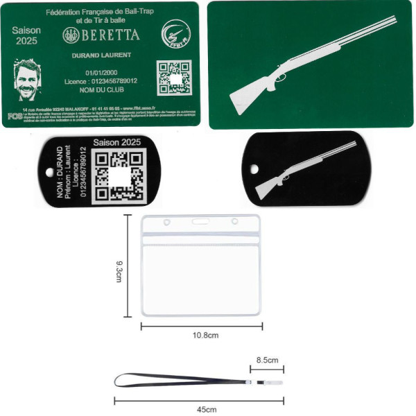 Gravure Laser Licence Tir FFBT vert + Porte-clé TAG Militaire Noir