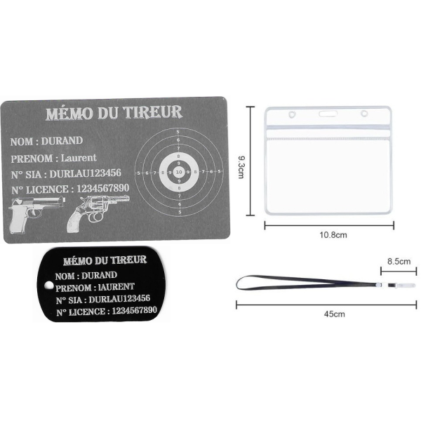 Gravure Laser Mémo tireur sportif (FFT ou FFBT) + Porté clé TAG