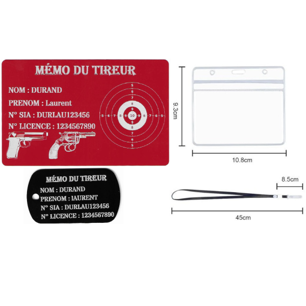 Gravure Laser Mémo tireur sportif (FFT ou FFBT) + Porté clé TAG