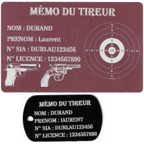 Gravure Laser Mémo tireur sportif (FFT ou FFBT) + Porté clé TAG