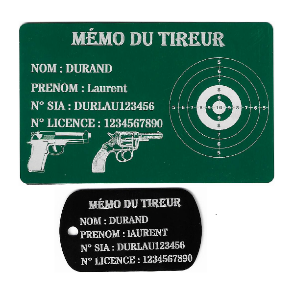 Gravure Laser Mémo tireur sportif (FFT ou FFBT) + Porté clé TAG