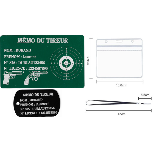 Gravure Laser Mémo tireur sportif (FFT ou FFBT) + Porté clé TAG