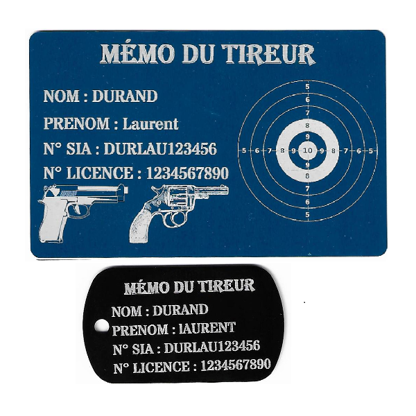 Gravure Laser Mémo tireur sportif (FFT ou FFBT) + Porté clé TAG