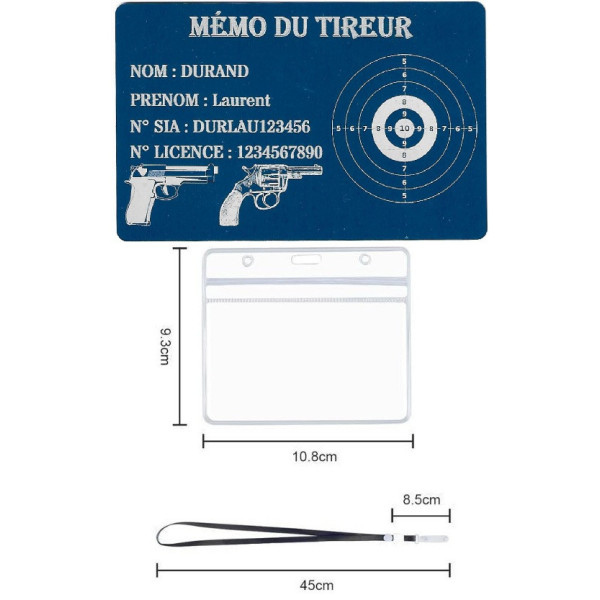 Mémo tireur sportif FFT ou FFBT en aluminium gravé au laser Recto