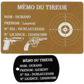 Gravure Laser Mémo tireur sportif (FFT ou FFBT) + Porté clé TAG