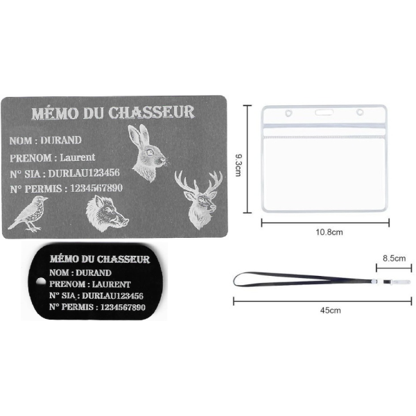 Gravure Laser Mémo tireur sportif (FFT ou FFBT) + Porté clé TAG