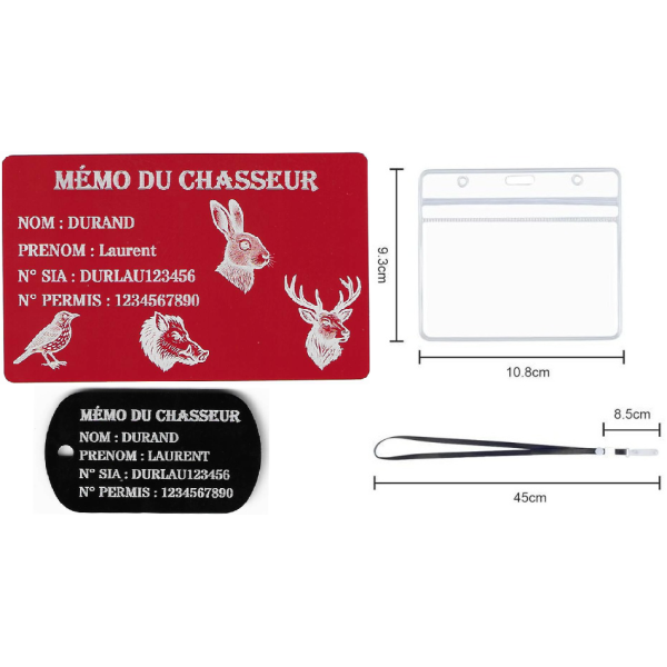 Gravure Laser Mémo tireur sportif (FFT ou FFBT) + Porté clé TAG