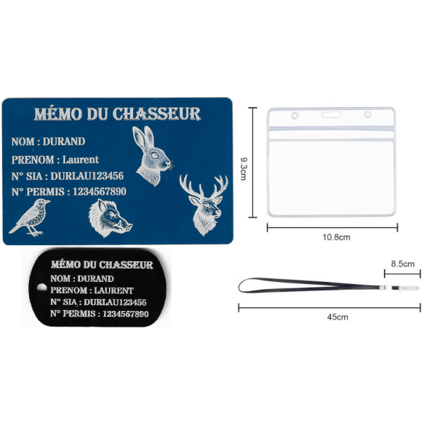 Gravure Laser Mémo tireur sportif (FFT ou FFBT) + Porté clé TAG