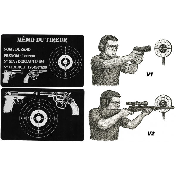 Mémo tireur sportif FFT ou FFBT en aluminium gravé au laser R / V