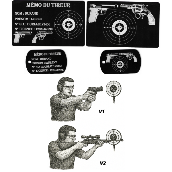 Gravure Laser Mémo tireur sportif (FFT ou FFBT) + Porté clé TAG R/V
