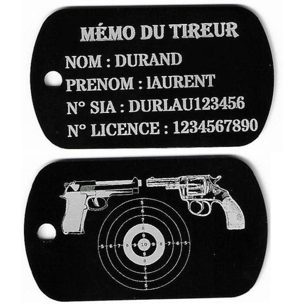 Mémo tireur porte-clé TAG militaire FFT ou FFBT en aluminium gravé R/V
