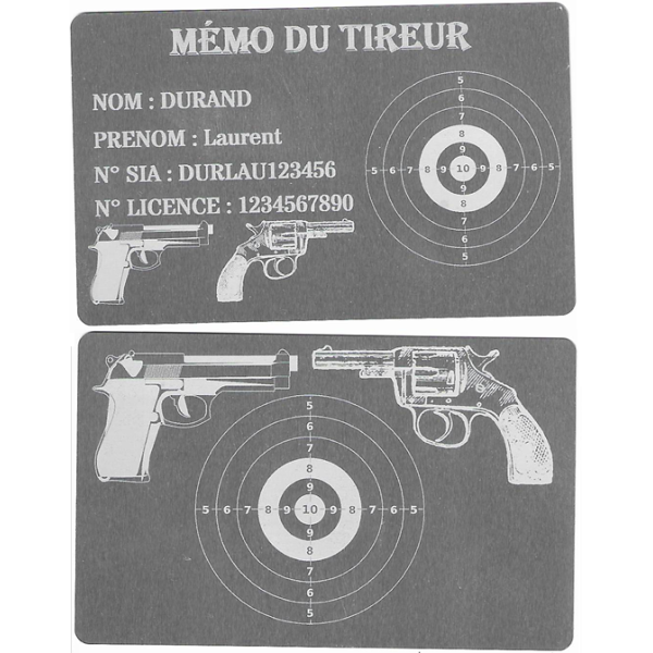 Mémo tireur sportif FFT ou FFBT en aluminium gravé au laser R / V
