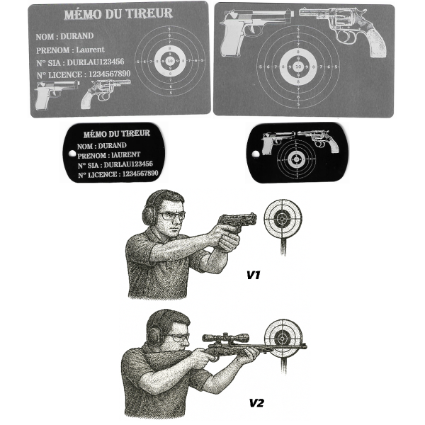 Gravure Laser Mémo tireur sportif (FFT ou FFBT) + Porté clé TAG R/V
