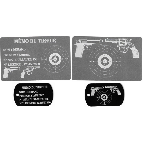 Gravure Laser Mémo tireur sportif (FFT ou FFBT) + Porté clé TAG R/V