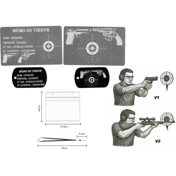 Gravure Laser Licence Tir Sportif FFTir + Porte clé TAG Militaire Noir