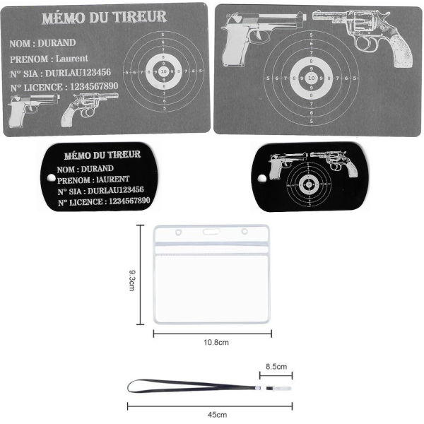 Gravure Laser Licence Tir Sportif FFTir + Porte clé TAG Militaire Noir