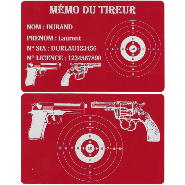 Mémo tireur sportif FFT ou FFBT en aluminium gravé au laser R / V