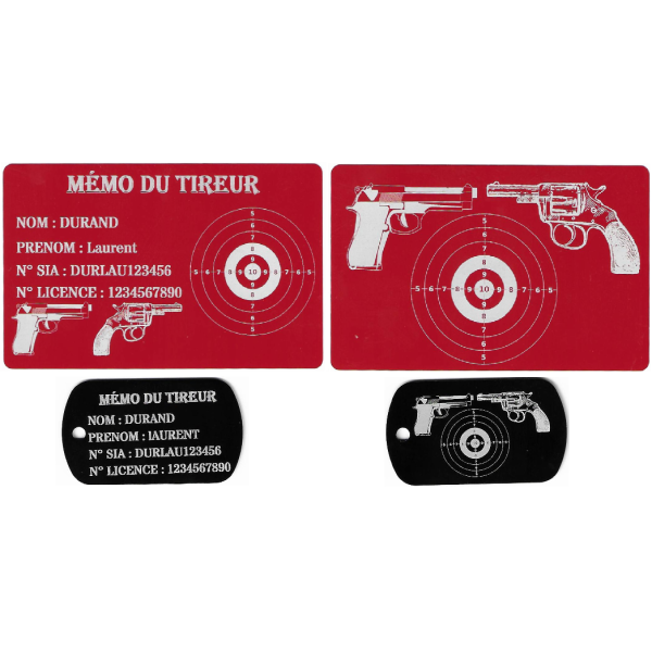 Gravure Laser Mémo tireur sportif (FFT ou FFBT) + Porté clé TAG R/V