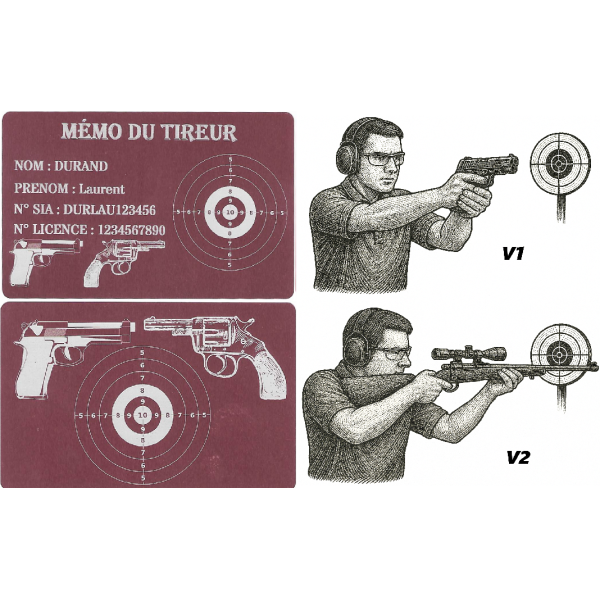 Mémo tireur sportif FFT ou FFBT en aluminium gravé au laser R / V