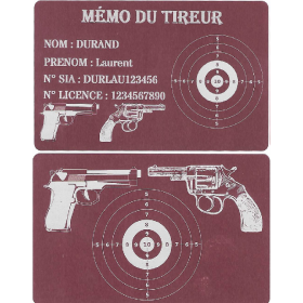 Mémo tireur sportif FFT ou FFBT en aluminium gravé au laser R / V