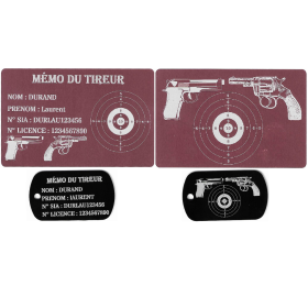 Gravure Laser Mémo tireur sportif (FFT ou FFBT) + Porté clé TAG R/V