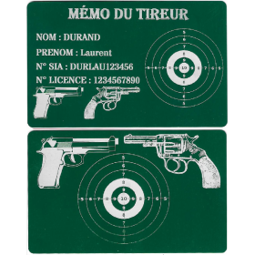 Mémo tireur sportif FFT ou FFBT en aluminium gravé au laser R / V