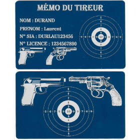 Mémo tireur sportif FFT ou FFBT en aluminium gravé au laser R / V
