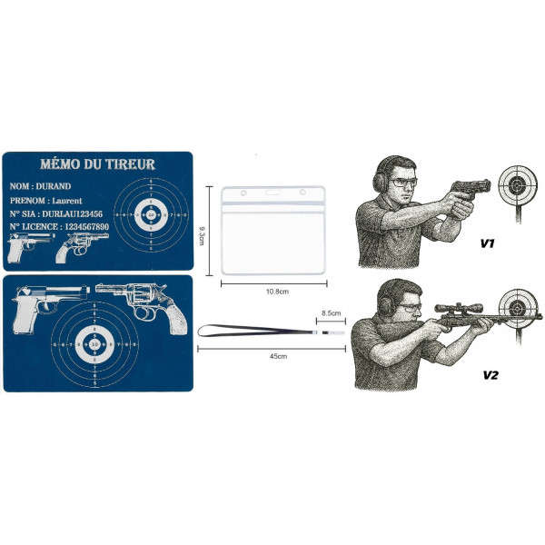 Mémo tireur sportif FFT ou FFBT en aluminium gravé au laser R / V