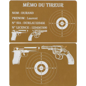 Mémo tireur sportif FFT ou FFBT en aluminium gravé au laser R / V