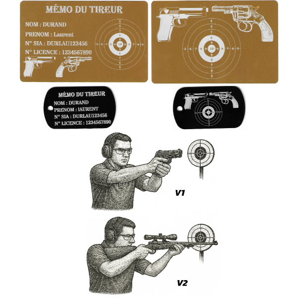 Gravure Laser Mémo tireur sportif (FFT ou FFBT) + Porté clé TAG R/V