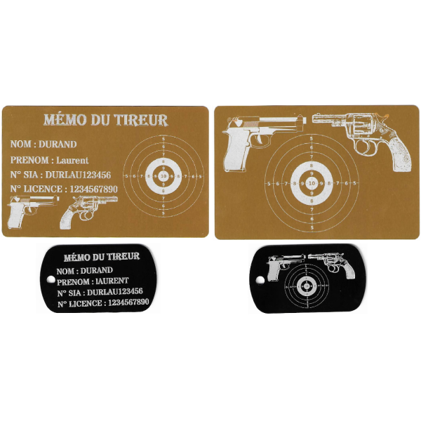 Gravure Laser Mémo tireur sportif (FFT ou FFBT) + Porté clé TAG R/V