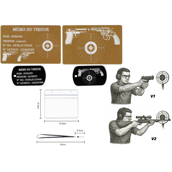 Gravure Laser Licence Tir Sportif FFTir + Porte clé TAG Militaire Noir