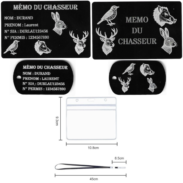 Gravure Laser Licence Tir Sportif FFTir + Porte clé TAG Militaire Noir