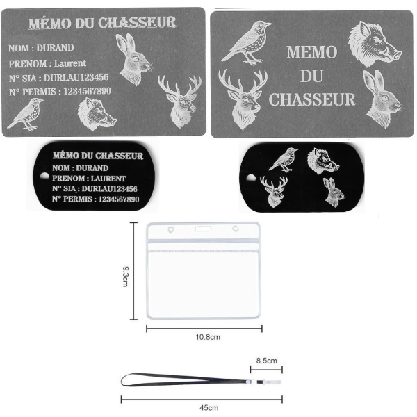 Gravure Laser Licence Tir Sportif FFTir + Porte clé TAG Militaire Noir