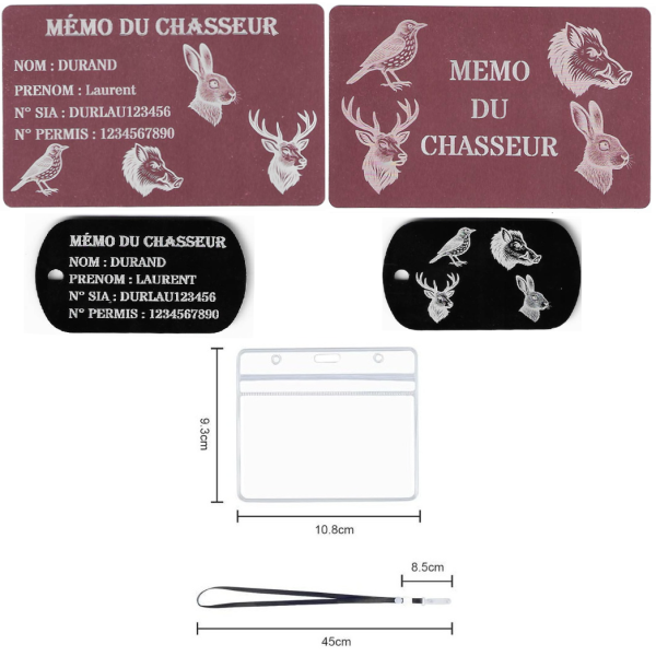 Gravure Laser Licence Tir Sportif FFTir + Porte clé TAG Militaire Noir