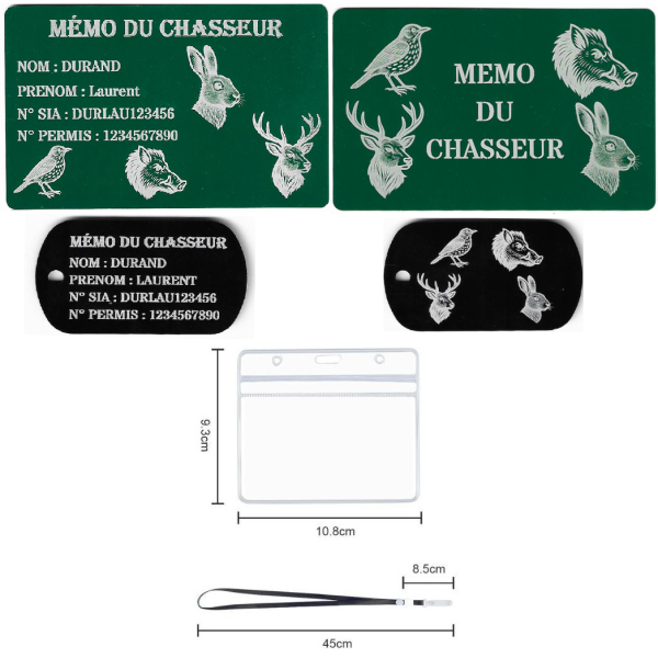 Gravure Laser Licence Tir Sportif FFTir + Porte clé TAG Militaire Noir