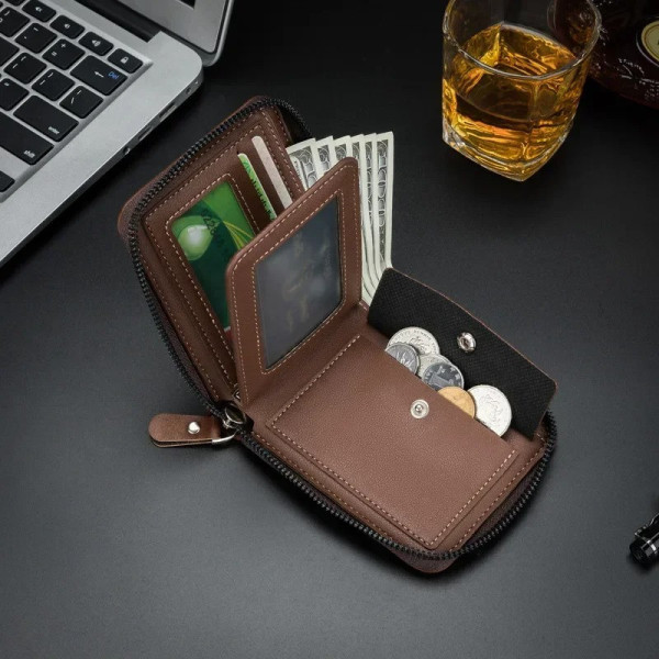 Portefeuille vintage unisexe cuir PU noir – Porte-monnaie / Cartes