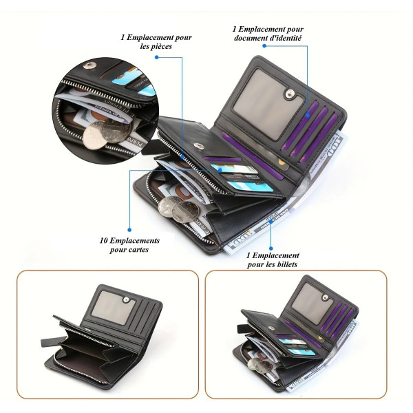 Portefeuille Homme Cuir PU Marron Vintage - Porte-carte Compact