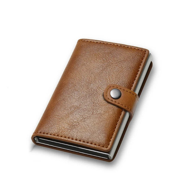 Porte-carte marron cuir PU avec extraction automatique