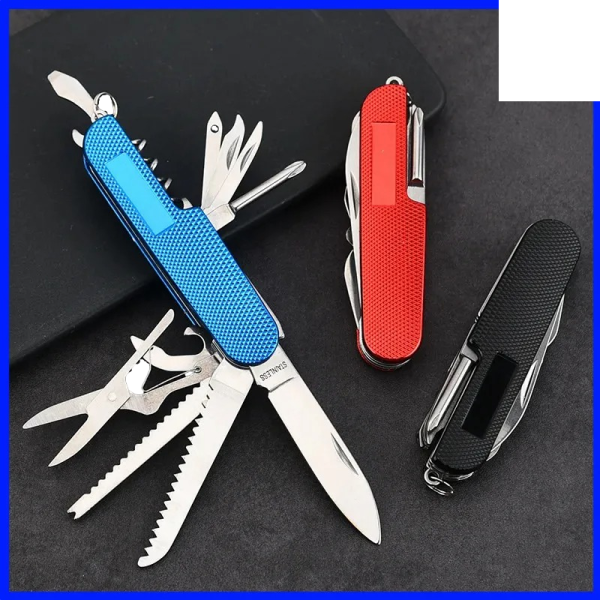 Couteau multifonction 11 en 1 bleu en inox personnalisable – Camping