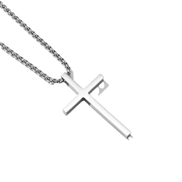 Collier Croix Chrétienne argenté en Acier Inoxydable Personnalisable