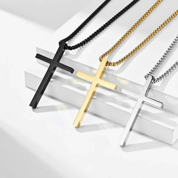 Collier Croix Chrétienne noir en Acier Inoxydable Personnalisable