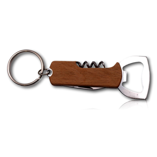 Décapsuleur porte-clés bois et métal personnalisable – Gravure offerte