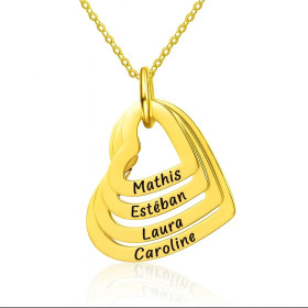 Collier 4 cœurs doré personnalisable – Gravure de prénoms en acier inoxydable