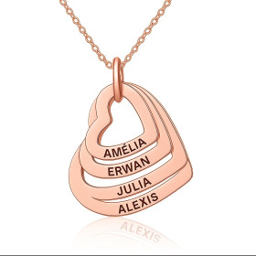 Collier 4 cœurs doré rose personnalisé avec prénoms – Bijou symbolique à graver