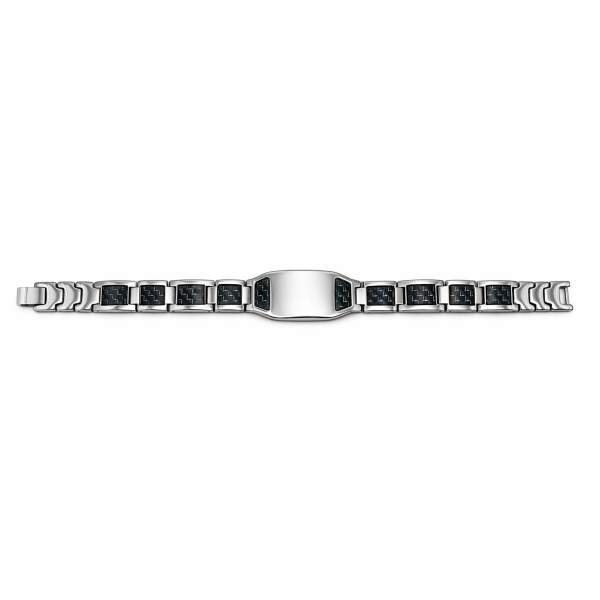 Bracelet homme acier inoxydable argenté carbone bleu personnalisable