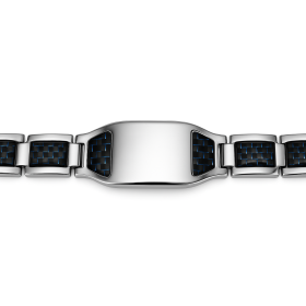 Bracelet homme acier inoxydable argenté carbone bleu personnalisable
