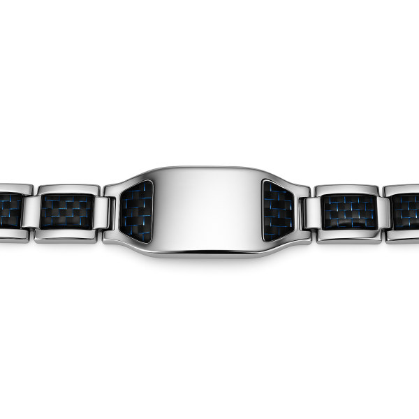 Bracelet homme acier inoxydable argenté carbone bleu personnalisable