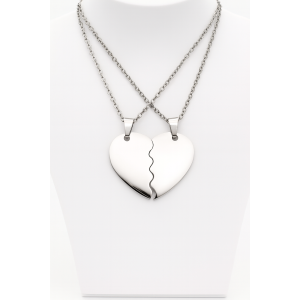 Collier cœur argenté personnalisable – Bijou duo en acier inoxydable